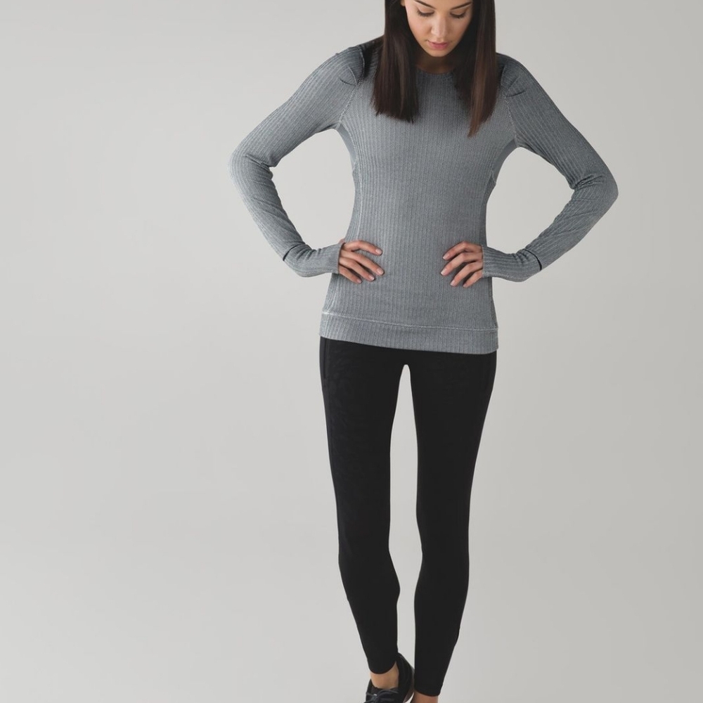 Lululemon Think Fast Long Sleeve Heathered Herringbone Silver Spoon Blk - Picture 2 of 11